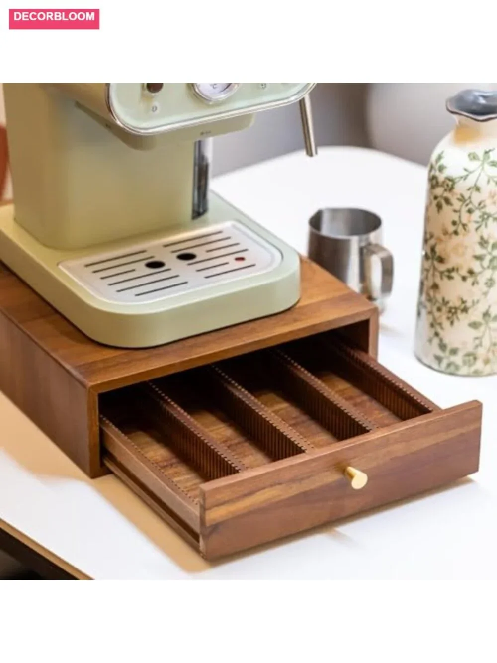 Acacia Wood Coffee Pod Drawer, Nespresso Vertuo Compatible, 40-60 Pod Capacity